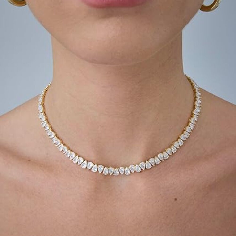 Neiman Marcus 14k Gold plated Simulated Diamond Tennis Pear Necklace